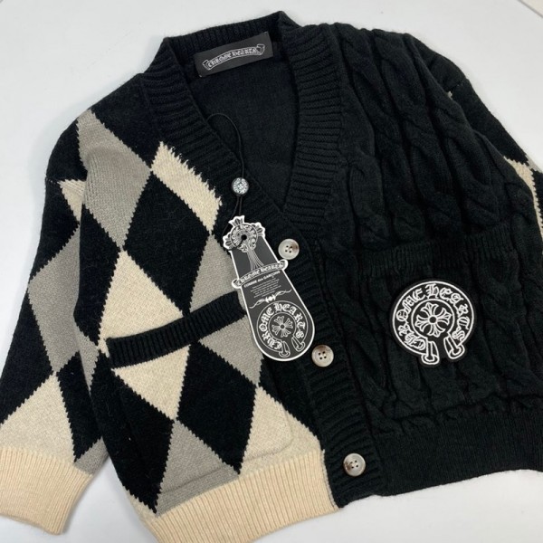 クロムハーツ Chrome Heartsブランド子供服 ニット カーディガン Vネック 長袖 セーター 90-150cm 子供 綿 キッズ ニットルコート 流行り 学生 通園通学 セミフォーマル ボーイズ 男の子 女の子 子ども 防寒 春秋冬