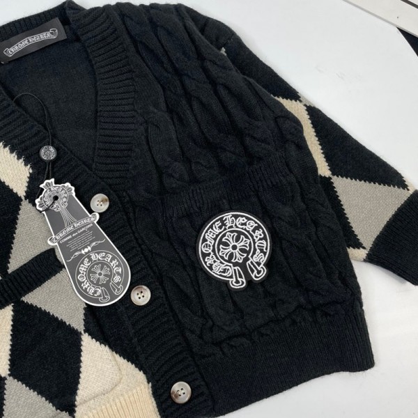 クロムハーツ Chrome Heartsブランド子供服 ニット カーディガン Vネック 長袖 セーター 90-150cm 子供 綿 キッズ ニットルコート 流行り 学生 通園通学 セミフォーマル ボーイズ 男の子 女の子 子ども 防寒 春秋冬