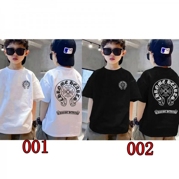 クロムハーツ Chrome Heartsブランド半袖Tシャツ キッズ プリント柄 男の子 女の子 流行り 110-170cm カットソー インナー クルーネック 綿100 ジュニア 男女兼用 韓国 子供服 運動会