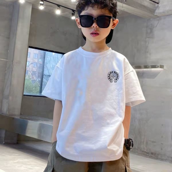 クロムハーツ Chrome Heartsブランド半袖Tシャツ キッズ プリント柄 男の子 女の子 流行り 110-170cm カットソー インナー クルーネック 綿100 ジュニア 男女兼用 韓国 子供服 運動会