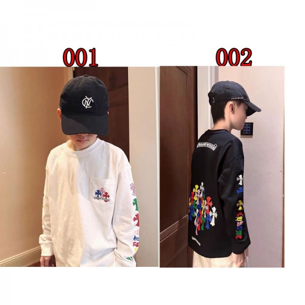 クロムハーツ Chrome Heartsブランドキッズ Tシャツ 長袖 ロンT 子供服 ベビー服 男の子 女の子 ユニ ワイドシルエット 綿100% プリント柄 カットソー 110 120 130 140 150 160 170 cm