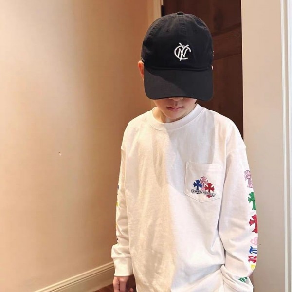 クロムハーツ Chrome Heartsブランドキッズ Tシャツ 長袖 ロンT 子供服 ベビー服 男の子 女の子 ユニ ワイドシルエット 綿100% プリント柄 カットソー 110 120 130 140 150 160 170 cm