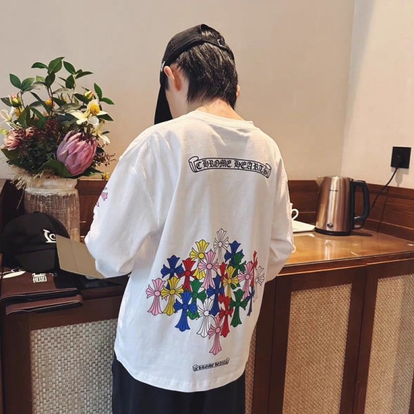 クロムハーツ Chrome Heartsブランドキッズ Tシャツ 長袖 ロンT 子供服 ベビー服 男の子 女の子 ユニ ワイドシルエット 綿100% プリント柄 カットソー 110 120 130 140 150 160 170 cm