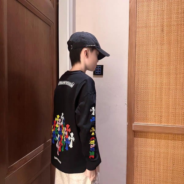 クロムハーツ Chrome Heartsブランドキッズ Tシャツ 長袖 ロンT 子供服 ベビー服 男の子 女の子 ユニ ワイドシルエット 綿100% プリント柄 カットソー 110 120 130 140 150 160 170 cm