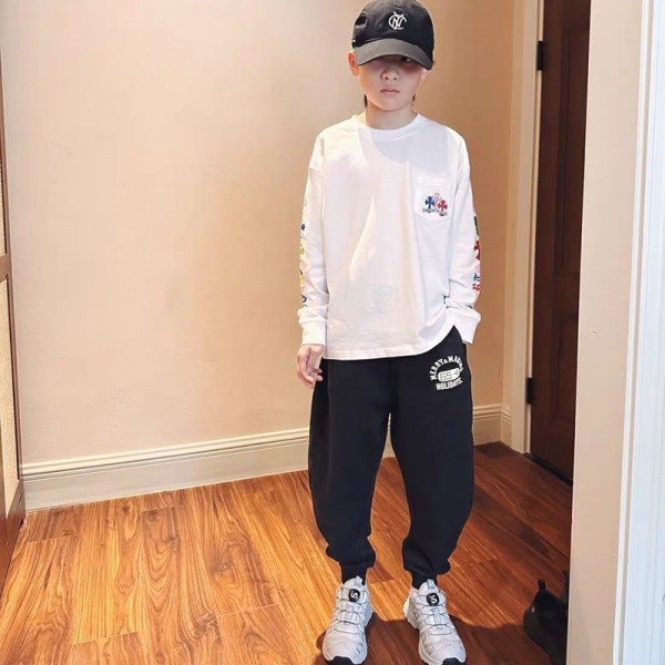 クロムハーツ Chrome Heartsブランドキッズ Tシャツ 長袖 ロンT 子供服 ベビー服 男の子 女の子 ユニ ワイドシルエット 綿100% プリント柄 カットソー 110 120 130 140 150 160 170 cm