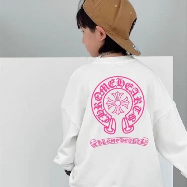 Chrome Heartsハイブランドクロムハーツ子供パーカー キッズ スウェット バックロゴプリント 長袖 トレーナー トップス ホワイト/ブラック 上着110-160cm