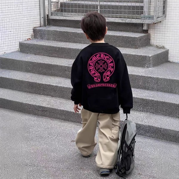 Chrome Heartsハイブランドクロムハーツ子供パーカー キッズ スウェット バックロゴプリント 長袖 トレーナー トップス ホワイト/ブラック 上着110-160cm