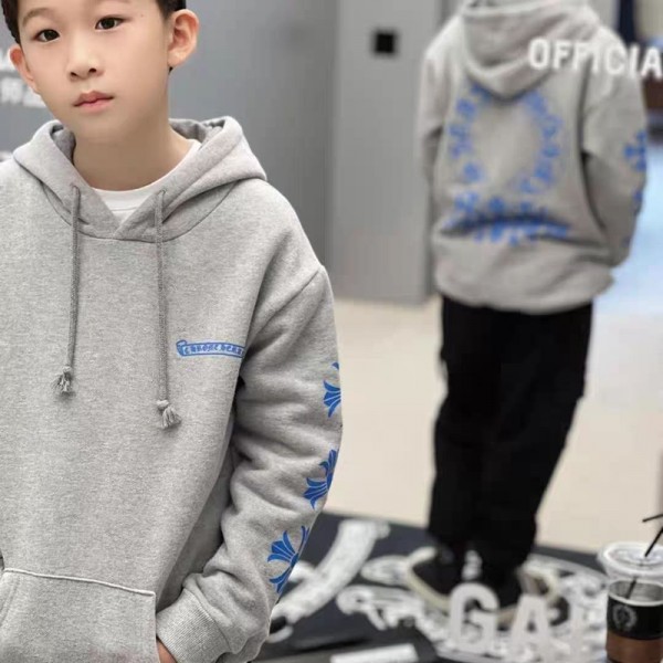 クロムハーツ風 Chrome Heartsブランドキッズ パーカー 子供スウェット プリント柄トレーナー 男女兼用 子供服 110-160cm グレー/ブラック ストリート系 カジュアル 