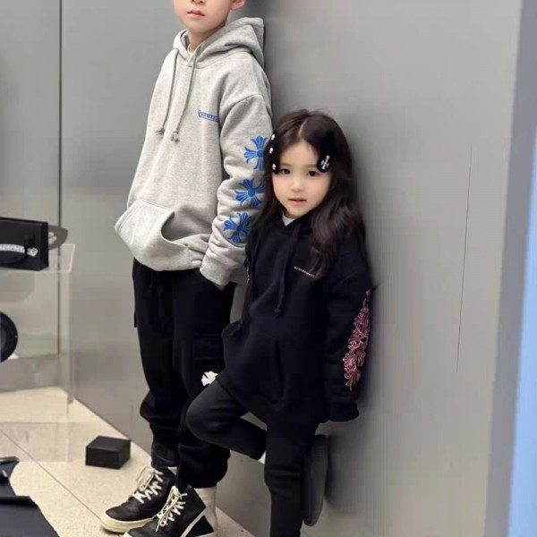 クロムハーツ風 Chrome Heartsブランドキッズ パーカー 子供スウェット プリント柄トレーナー 男女兼用 子供服 110-160cm グレー/ブラック ストリート系 カジュアル 