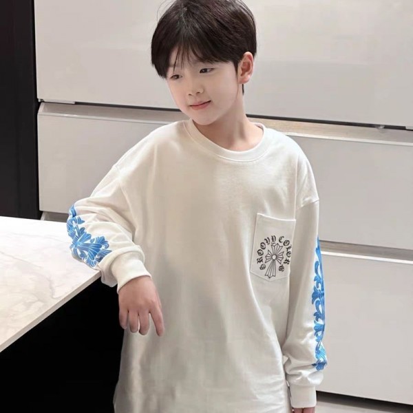 クロムハーツ Chrome Heartst 子供長袖Tシャツ ハイブランドキッズロングtシャツ 高品質 韓国 おしゃれ tシャツ 110-170CM ボーイズ 激安 パロディ 上着 トップス