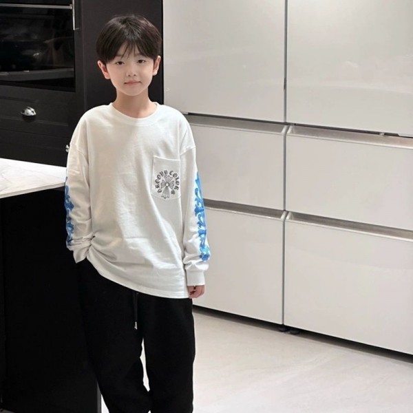 クロムハーツ Chrome Heartst 子供長袖Tシャツ ハイブランドキッズロングtシャツ 高品質 韓国 おしゃれ tシャツ 110-170CM ボーイズ 激安 パロディ 上着 トップス