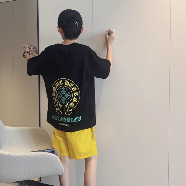 クロムハーツ Chrome Hearts 子供tシャツ ハイブランドボーイズTシャツ キッズ服 子供 男の子 夏 100％綿 半袖 薄手 ストリート風 通気性 120-170cm 伸縮性 柔らかい おしゃれ かわいい ボーイズ