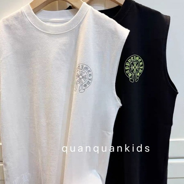 クロムハーツ Chrome Heartsブランドタンクトップ キッズ 男の子 ノースリーブ Tシャツ 綿 吸汗速乾 インナーシャツ 110-170cm ボーイズ 肌着 柔らかい ストレッチ 子供服 袖なし 男児 丸首 カジュアル 快適 トップス
