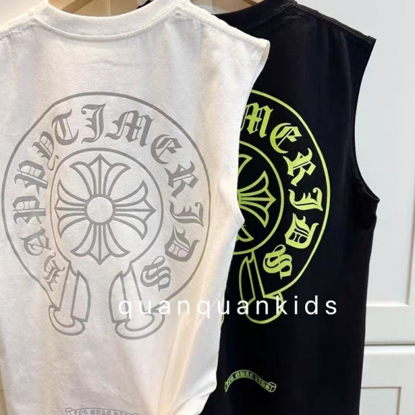 クロムハーツ Chrome Heartsブランドタンクトップ キッズ 男の子 ノースリーブ Tシャツ 綿 吸汗速乾 インナーシャツ 110-170cm ボーイズ 肌着 柔らかい ストレッチ 子供服 袖なし 男児 丸首 カジュアル 快適 トップス