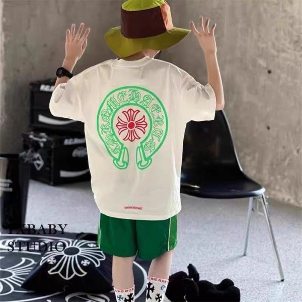 クロムハーツ Chrome Heartsハイブランド親子tシャツ 偽物レディース メンズ ブランドペア揃いtシャツ高品質ブランド子供服 コピー 激安 大人の上質Tシャツ 110-170cm