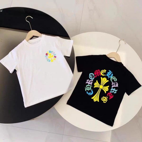 クロムハーツ Chrome HeartsブランドキッズTシャツ 男の子 ボーイズ 子供服ｔシャツ キッズ ベビー服 ジュニア 春 夏 100％綿 半袖トップス 薄手 110-160cm アウトドア 可愛い カジュアル おしゃれ 