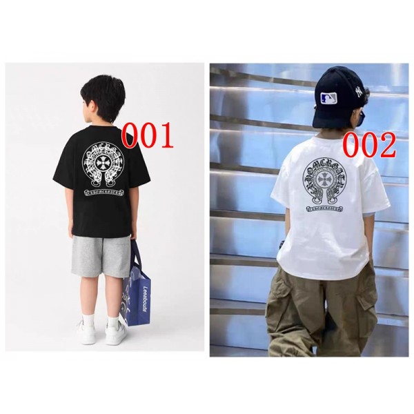 クロムハーツ Chrome Hearts tシャツハイブランド 綿Tシャツ キッズtシャツ 子供 半袖 丸首 ティーシャツ トップス ゆったり 無地 透け防止 体型カバー おしゃれ 110-160cm