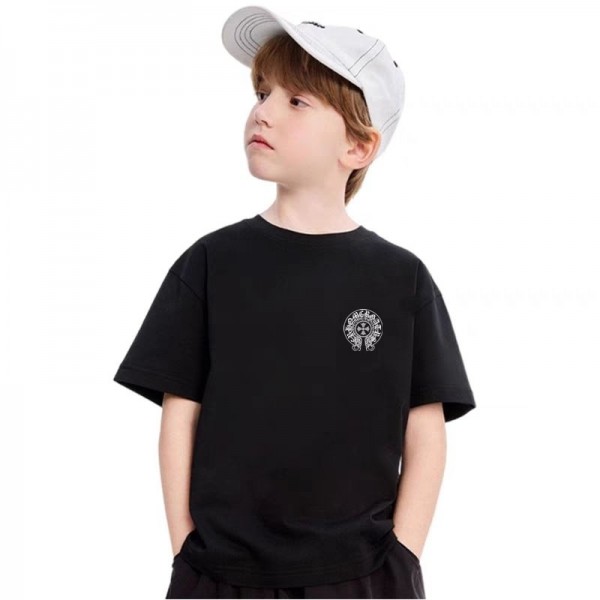 クロムハーツ Chrome Hearts tシャツハイブランド 綿Tシャツ キッズtシャツ 子供 半袖 丸首 ティーシャツ トップス ゆったり 無地 透け防止 体型カバー おしゃれ 110-160cm