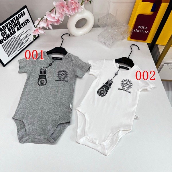 ブランドChrome hearts クロムハーツ子供ロンパース コットンボディスーツ 赤ちゃん 夏服  着心地 通気性 キッズカバーオール 敏感な肌にもOK!  59¬90cm 綿100% 柔らかい素材 半袖 新生児 