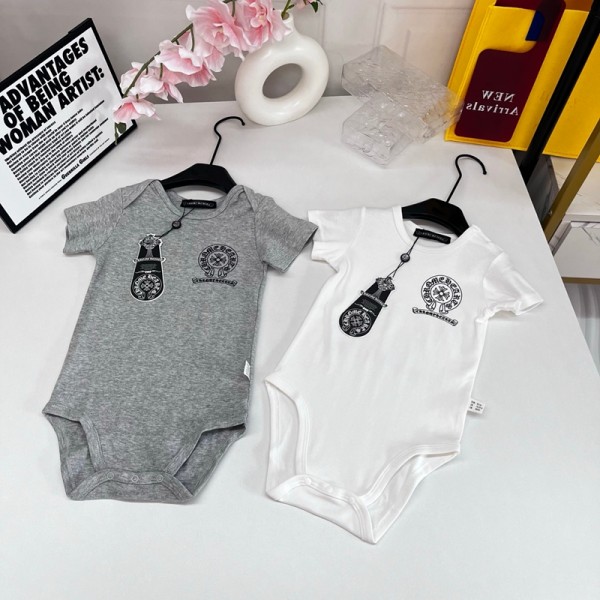ブランドChrome hearts クロムハーツ子供ロンパース コットンボディスーツ 赤ちゃん 夏服  着心地 通気性 キッズカバーオール 敏感な肌にもOK!  59¬90cm 綿100% 柔らかい素材 半袖 新生児 