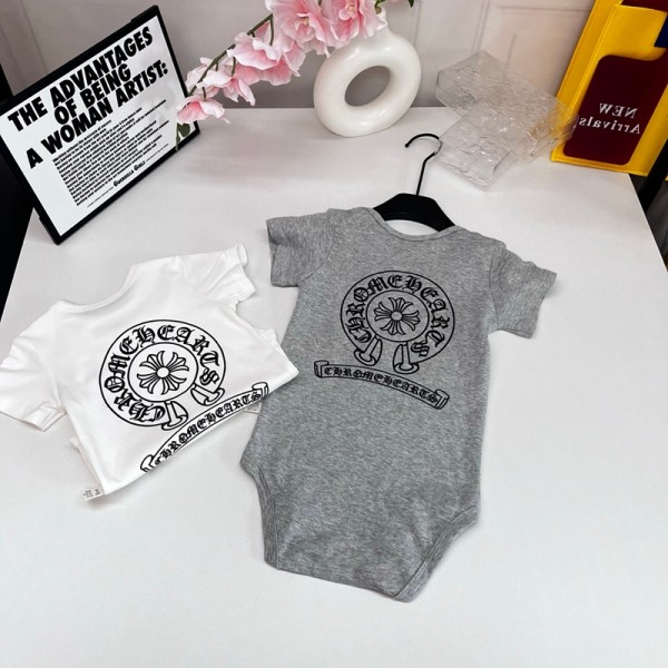 ブランドChrome hearts クロムハーツ子供ロンパース コットンボディスーツ 赤ちゃん 夏服  着心地 通気性 キッズカバーオール 敏感な肌にもOK!  59¬90cm 綿100% 柔らかい素材 半袖 新生児 