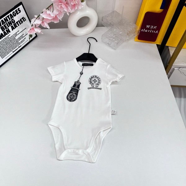 ブランドChrome hearts クロムハーツ子供ロンパース コットンボディスーツ 赤ちゃん 夏服  着心地 通気性 キッズカバーオール 敏感な肌にもOK!  59¬90cm 綿100% 柔らかい素材 半袖 新生児 