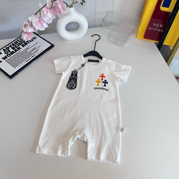 ブランドクロムハーツベビー服 半袖 綿 Chrome hearts赤ちゃんロンパース カバーオール 肩開き 赤ちゃん 新生児服 夏 出産祝い 男の子 女の子 59¬90CM 