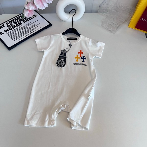 ブランドクロムハーツベビー服 半袖 綿 Chrome hearts赤ちゃんロンパース カバーオール 肩開き 赤ちゃん 新生児服 夏 出産祝い 男の子 女の子 59¬90CM 