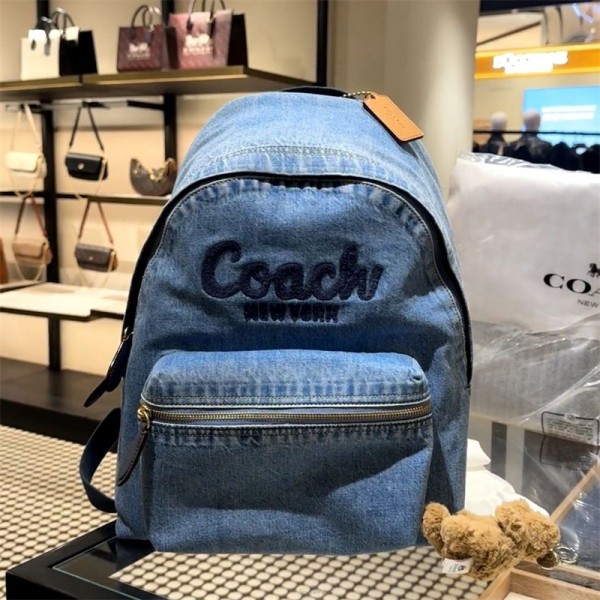 Coach コーチハイブランドデニムリュック レディース リュックサック 女の子バックパック 大容量 多機能 韓国 カジュアル 通勤 通学 人気