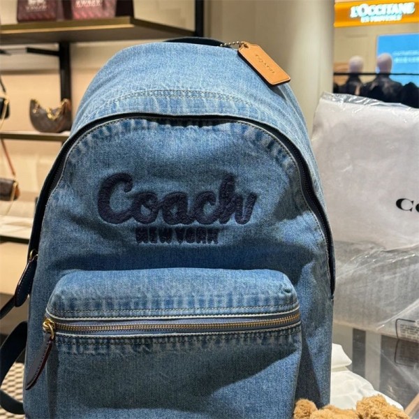 Coach コーチハイブランドデニムリュック レディース リュックサック 女の子バックパック 大容量 多機能 韓国 カジュアル 通勤 通学 人気
