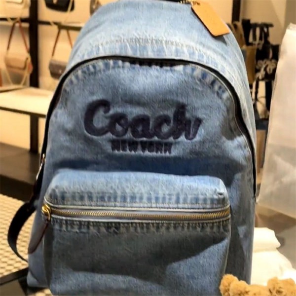 Coach コーチハイブランドデニムリュック レディース リュックサック 女の子バックパック 大容量 多機能 韓国 カジュアル 通勤 通学 人気