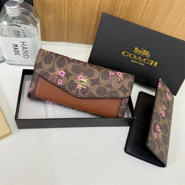 Coach コーチブランド財布 長財布レディース PU革 薄い 大容量 人気 ウォレット 小銭入れ カードケース レシート スキミング防止 レディース長財布 誕生日 プレゼント おしゃれ