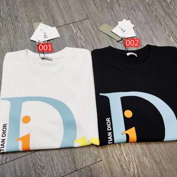 ディオールブランド tシャツ シンプル Diorロゴ コットン 半袖 tシャツ 定番 黒白2色 柔らかい 肌に優しい tシャツ 男女兼用 カジュアル 上着 トップス