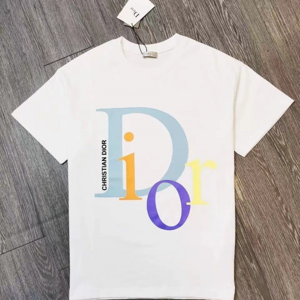 ディオールブランド tシャツ シンプル Diorロゴ コットン 半袖 tシャツ 定番 黒白2色 柔らかい 肌に優しい tシャツ 男女兼用 カジュアル 上着 トップス