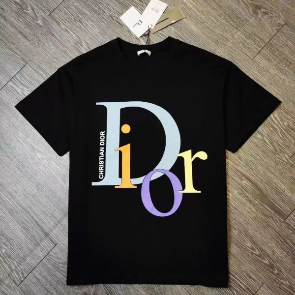 ディオールブランド tシャツ シンプル Diorロゴ コットン 半袖 tシャツ 定番 黒白2色 柔らかい 肌に優しい tシャツ 男女兼用 カジュアル 上着 トップス