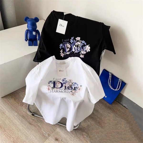 ディオール ブランドtシャツお洒落な花柄 半袖 tシャツ トップス 女性向け 高品質 純綿 着心地抜群 tシャツ 上着 インナー 2022夏