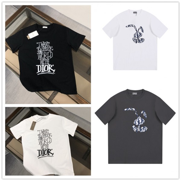 ブランドディオール tシャツ 夏 オーバーサイズ ゆったり tシャツ トップス ホワイト ブラック2色 半袖 tシャツ 上着 男女兼用 人気 tシャツ トップス