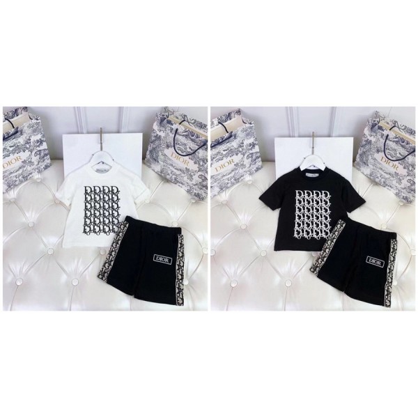 Dior ディオールブランドtシャツ子供服 2点セット オーバーサイズ夏tシャツ キッズ上下セット ブランドかわいいブランドtシャツ高品質Tシャツカットソーペアカップル