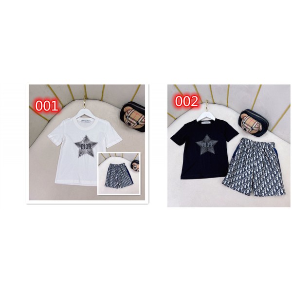 Dior ディオールブランド子供服 短袖 tシャツ上着カジュアル２点セットハイブランド半袖tシャツ男女兼用韓国 パチモン tシャツ20代 30代40代tシャツ 激安パロディ