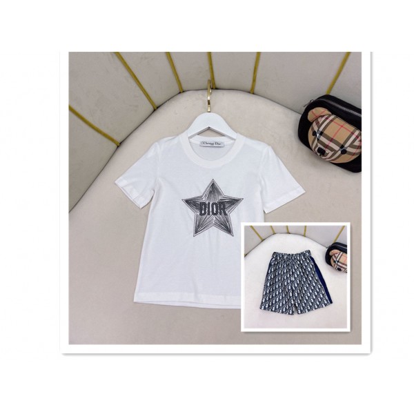 Dior ディオールブランド子供服 短袖 tシャツ上着カジュアル２点セットハイブランド半袖tシャツ男女兼用韓国 パチモン tシャツ20代 30代40代tシャツ 激安パロディ