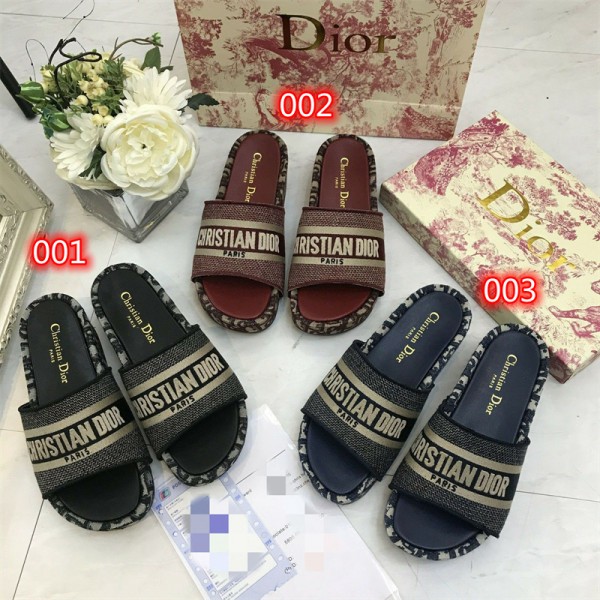 ディオール DIOR サンダル 厚底 刺繍 経典 カジュアル 室内外