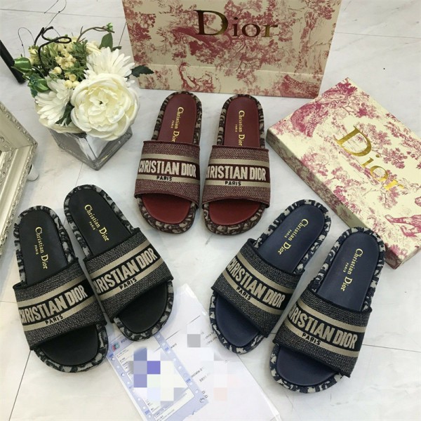 ディオール DIOR サンダル 厚底 刺繍 経典 カジュアル 室内外