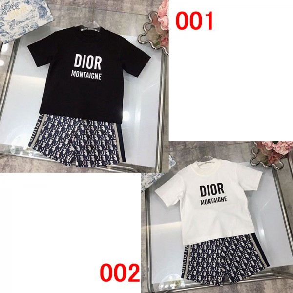 Dior ディオール ブランド 子供服 Tシャツ ハーフパンツ 2点セット ファッション 潮流 定番ロゴ 半袖 Tシャツ 半ズボン スーツ 90 - 160cm