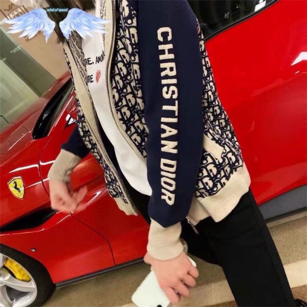 Dior ディオールハイブランドカーディガン レディース 羽織り ジッパー クラシック 長袖 ニットトップス ファスナー リブ アウター セーター 前開き 通勤 カジュアル シンプル 暖かい レトロ 秋 冬 春