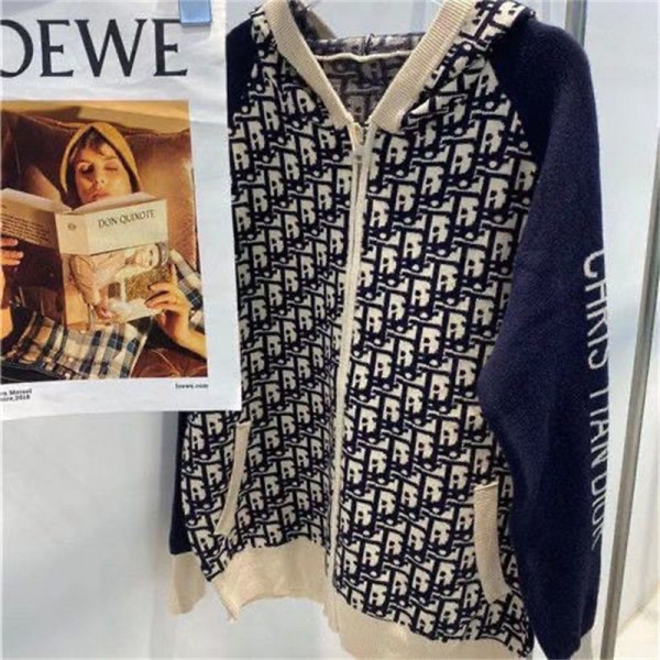 Dior ディオールハイブランドカーディガン レディース 羽織り ジッパー クラシック 長袖 ニットトップス ファスナー リブ アウター セーター 前開き 通勤 カジュアル シンプル 暖かい レトロ 秋 冬 春