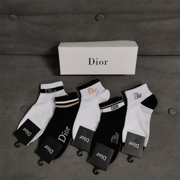 Dior ディオール ソックス レディース向け 靴下 かわいいブランド 5足セット ソックス 大人気浅口ソックス 女の子好き 韓国上質な コットン ソックス くつした