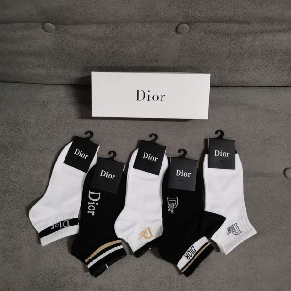 Dior ディオール ソックス レディース向け 靴下 かわいいブランド 5足セット ソックス 大人気浅口ソックス 女の子好き 韓国上質な コットン ソックス くつした