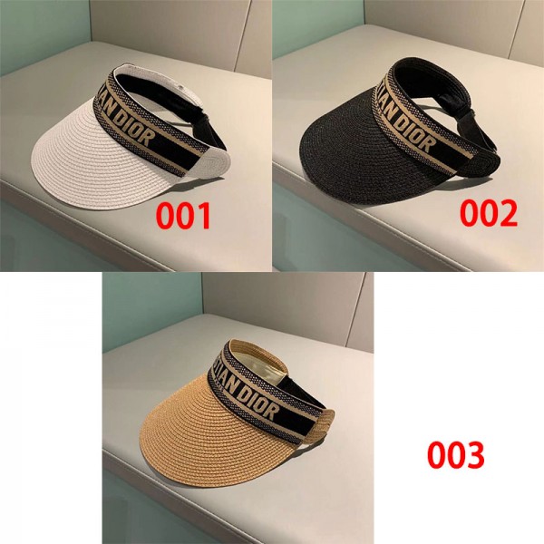 Dior ディオールハイブランド夏空トップサンキャップポータブル折りたたみマジックテープロールアップビーチハットつば広女性太陽の帽子ファッションカジュアルストローキャップバイザー 