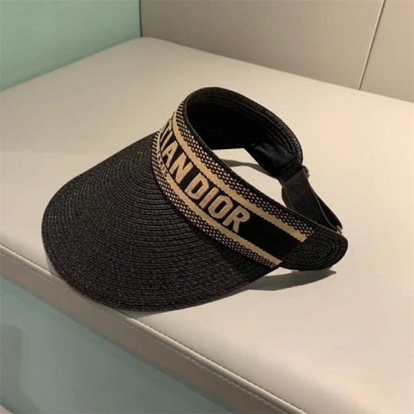 Dior ディオールハイブランド夏空トップサンキャップポータブル折りたたみマジックテープロールアップビーチハットつば広女性太陽の帽子ファッションカジュアルストローキャップバイザー 