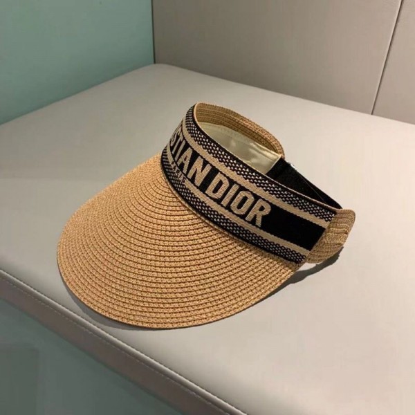 Dior ディオールハイブランド夏空トップサンキャップポータブル折りたたみマジックテープロールアップビーチハットつば広女性太陽の帽子ファッションカジュアルストローキャップバイザー 